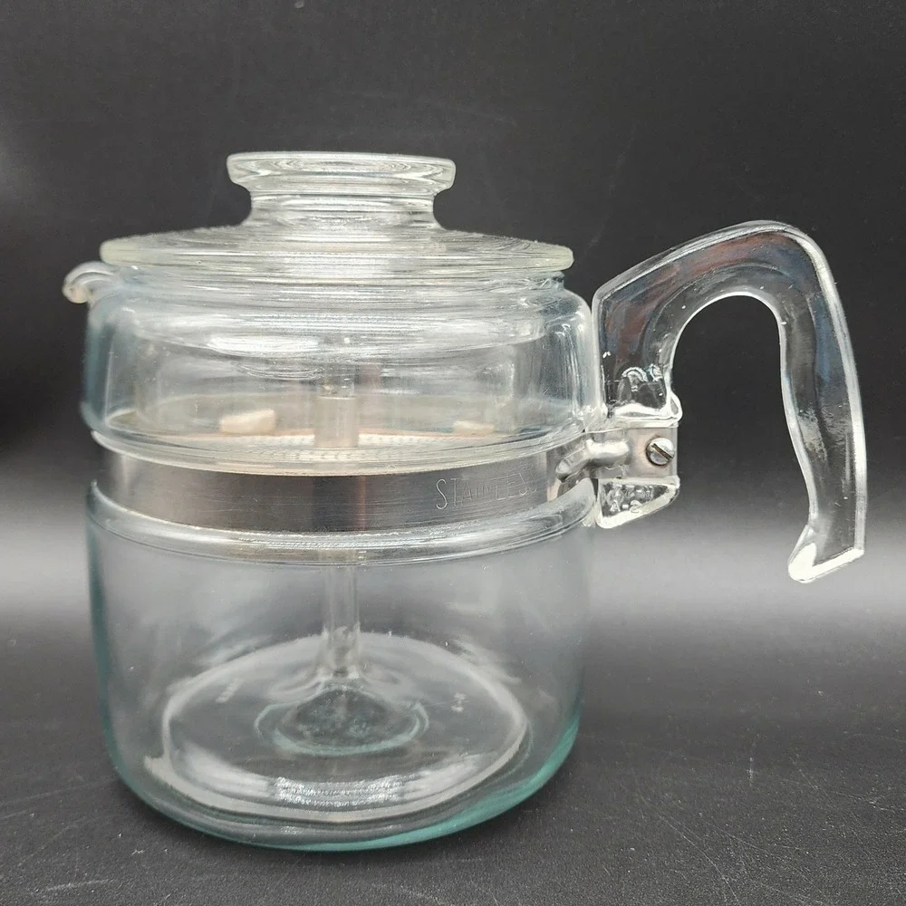 Pyrex 4 Cup Clear Glass Percolator 7754 Vintage MCM Stovetop Coffee Pot Complete